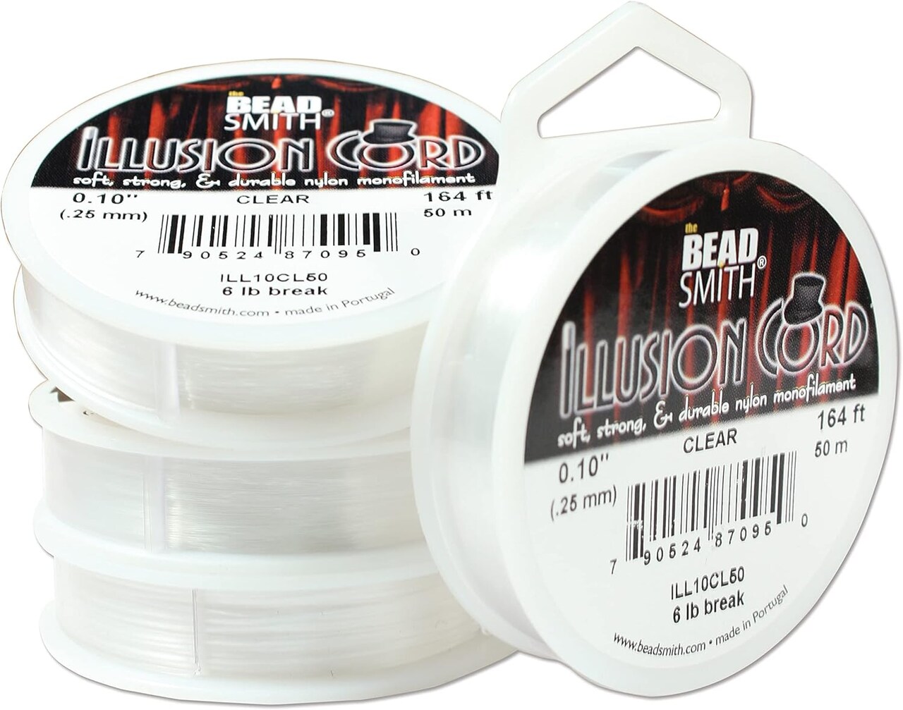 The Beadsmith Illusion Cord – Durable Nylon Monofilament – Clear Color, 0.254mm Diameter, 50-Meter Spool – Jewelry Making Cord for Creating Necklaces, Bracelets and DIY Crafts